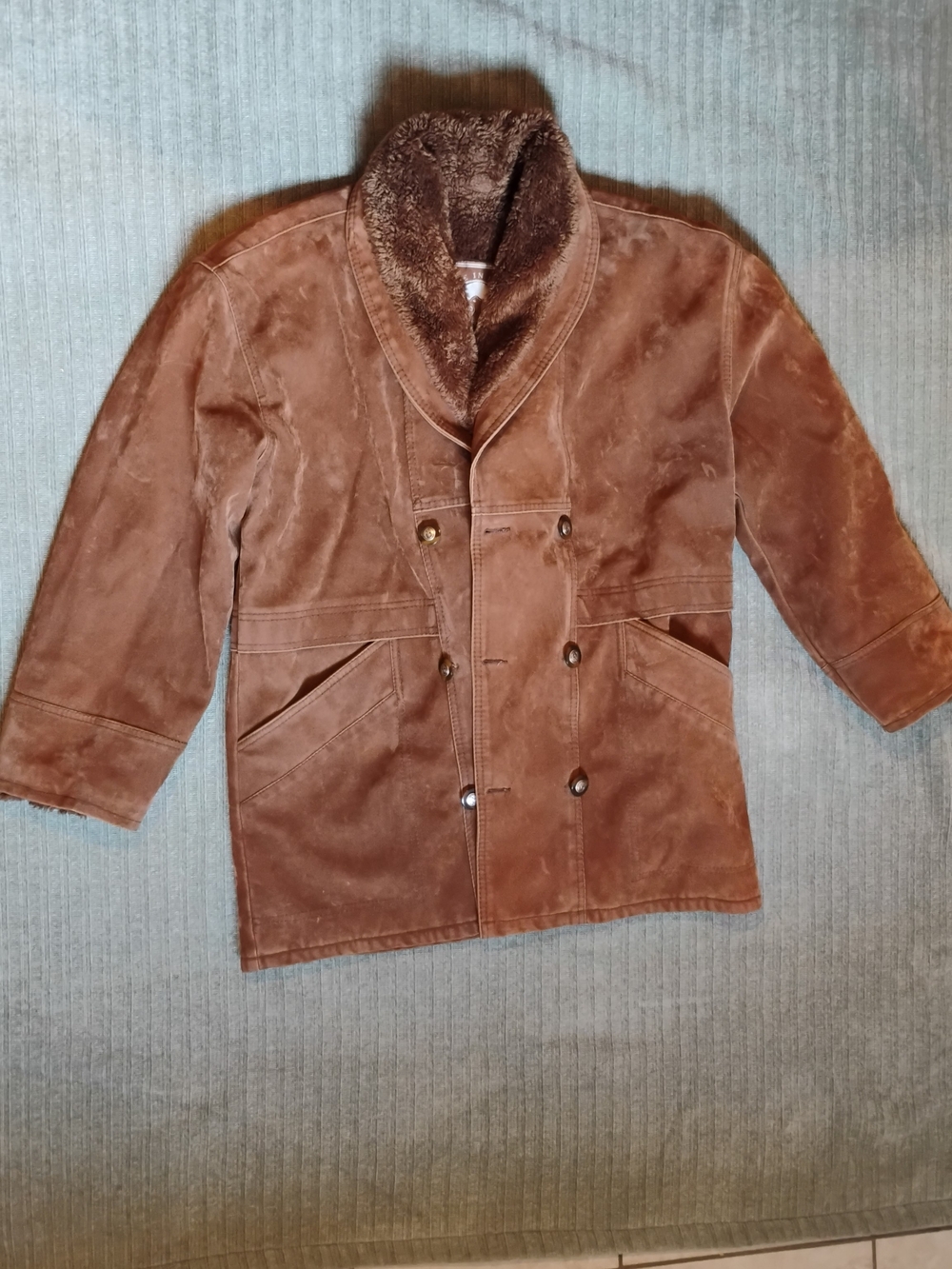 Vintage Made in Italy Suede Shearling Double Breasted Jacket Coat